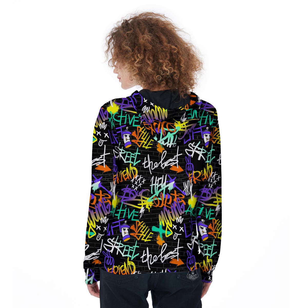 Urban Graffiti Print Women's Zip Up Hoodie-grizzshop