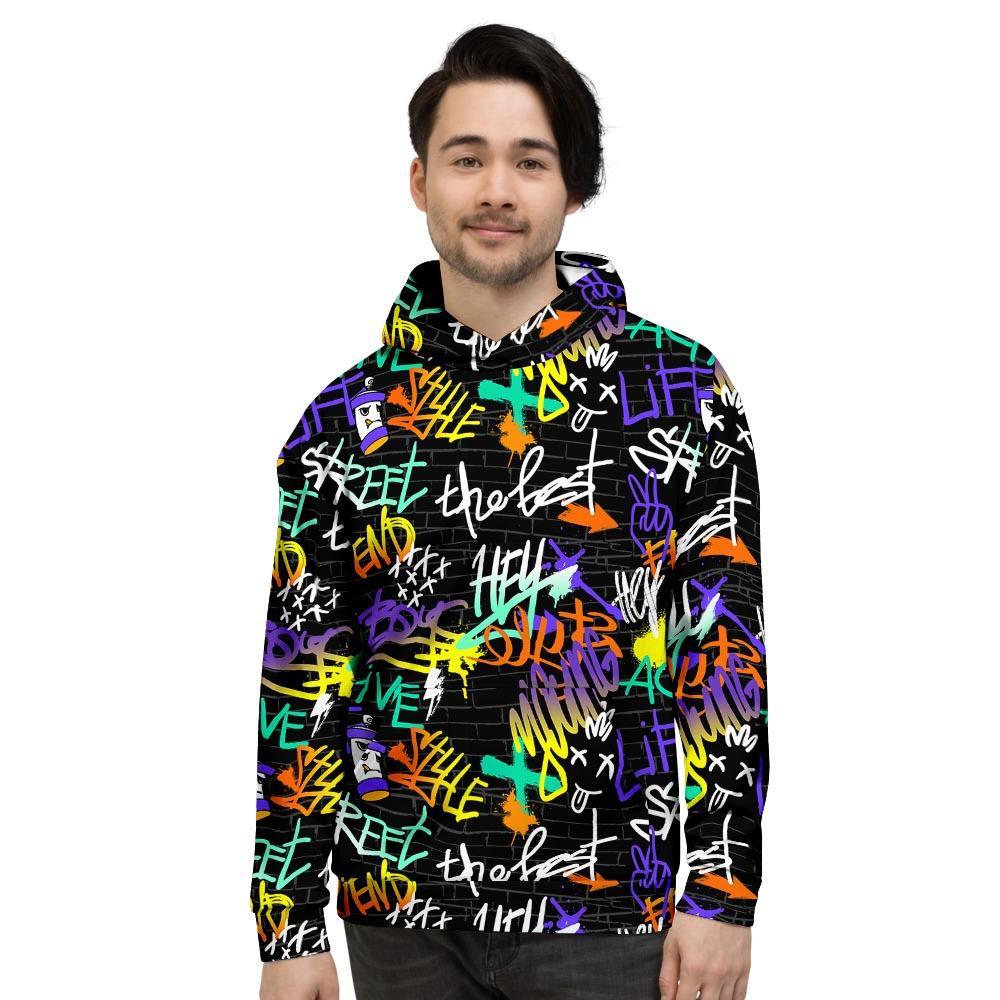 Urban Graffiti Print Men's Hoodie-grizzshop