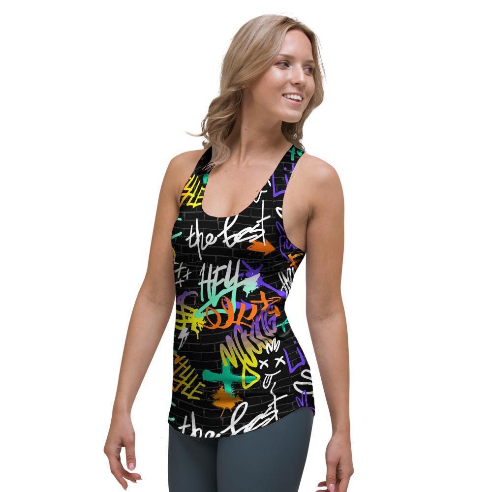 Urban Graffiti Print Women's Racerback Tank Top-grizzshop