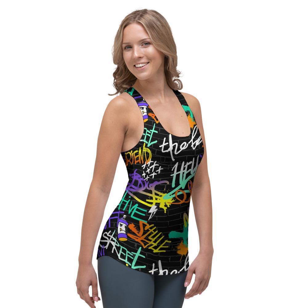 Urban Graffiti Print Women's Racerback Tank Top-grizzshop