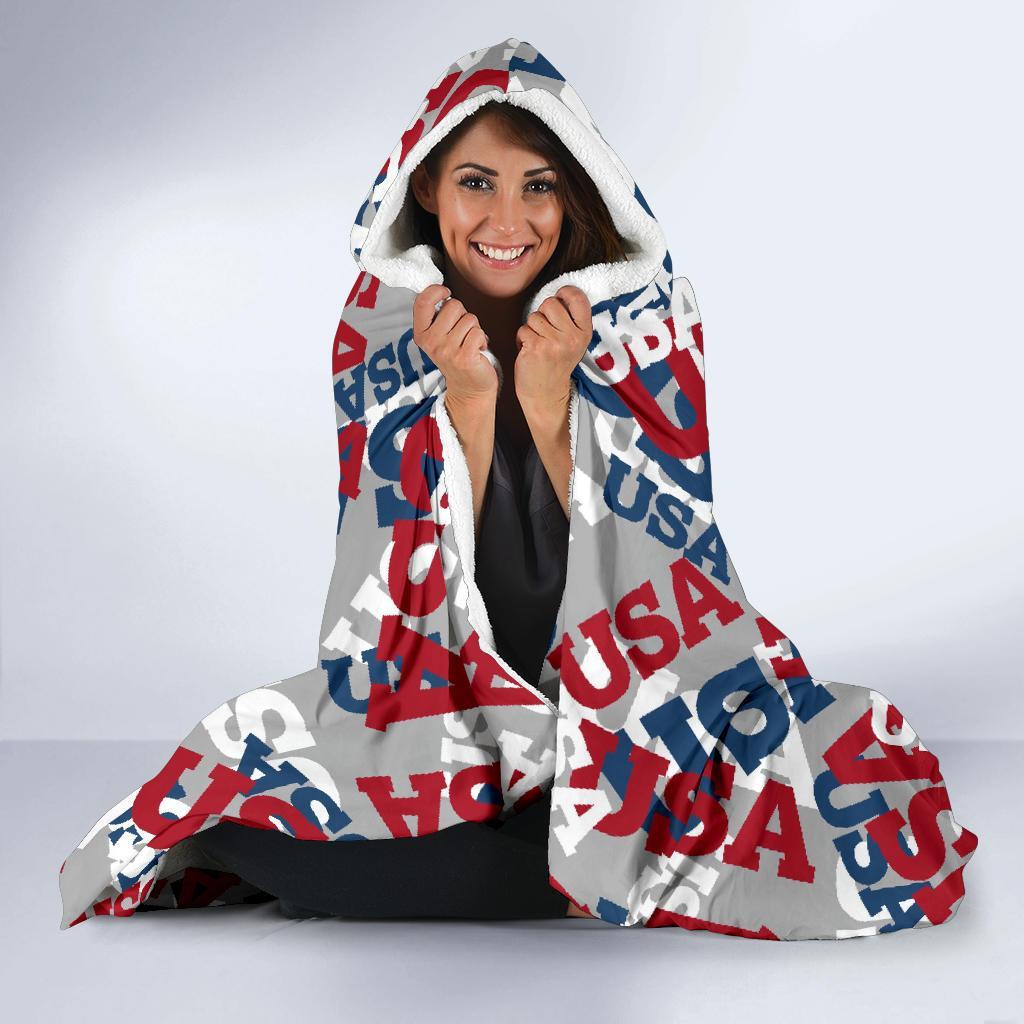 Usa Patriot Pattern Print Hooded Blanket-grizzshop