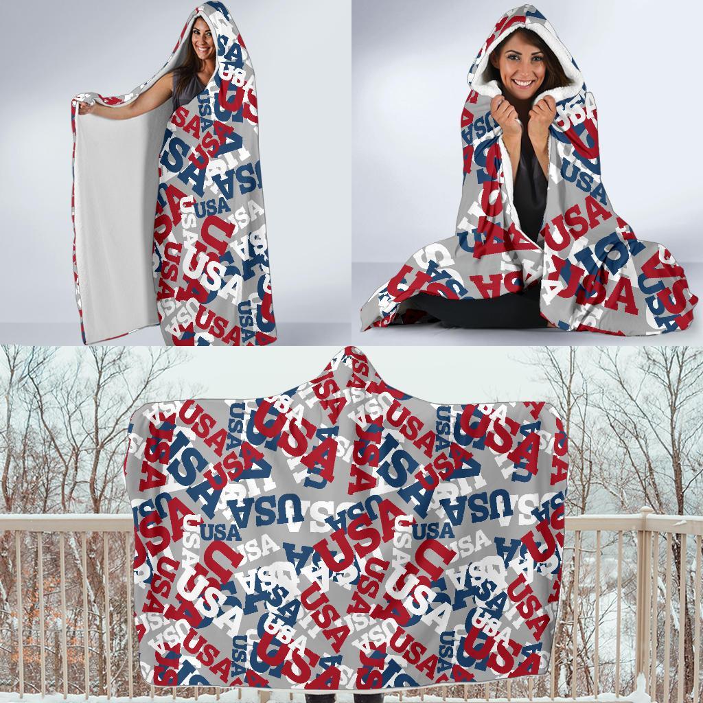 Usa Patriot Pattern Print Hooded Blanket-grizzshop