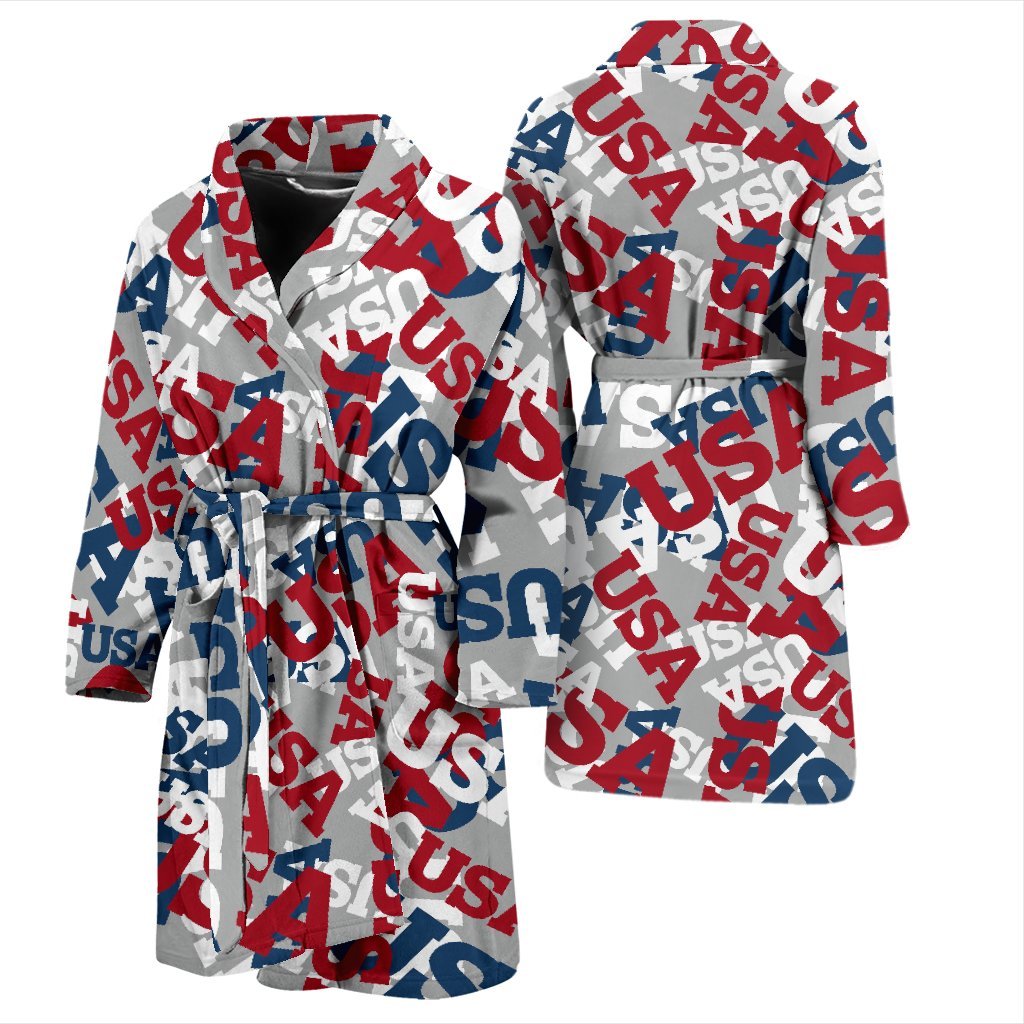 Usa Patriot Pattern Print Men Long Robe-grizzshop