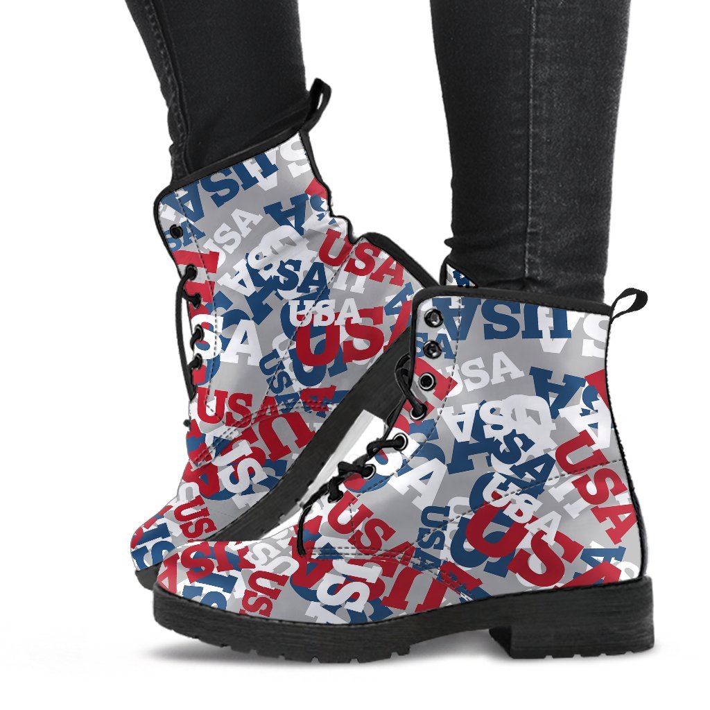 Usa Patriot Pattern Print Men Women Leather Boots-grizzshop