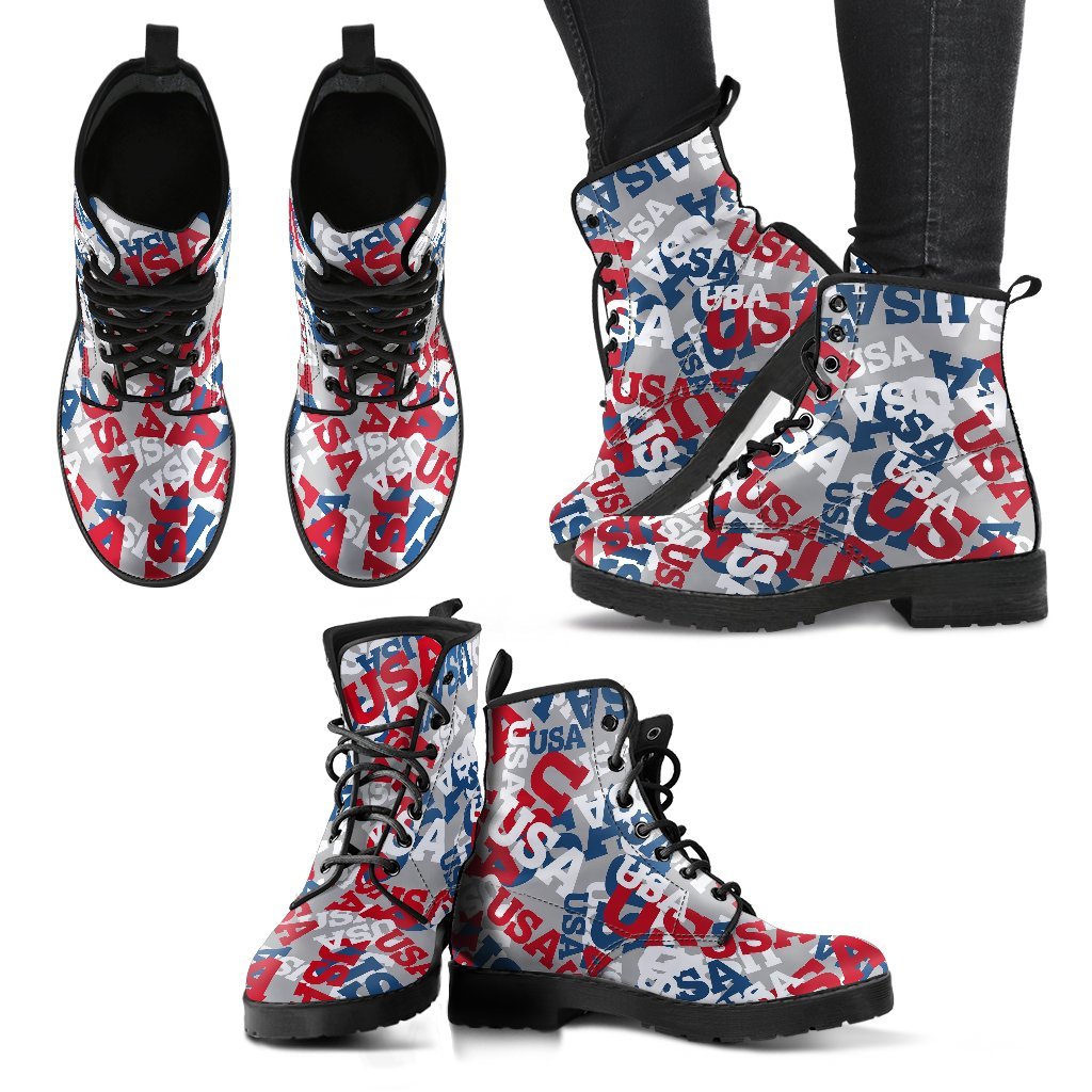 Usa Patriot Pattern Print Men Women Leather Boots-grizzshop