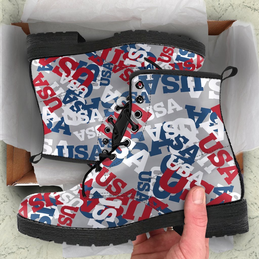 Usa Patriot Pattern Print Men Women Leather Boots-grizzshop