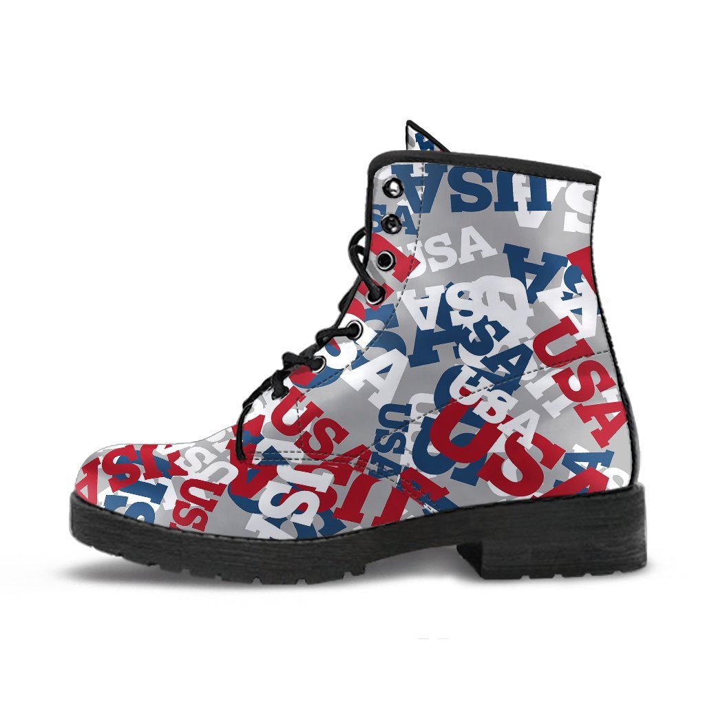 Usa Patriot Pattern Print Men Women Leather Boots-grizzshop