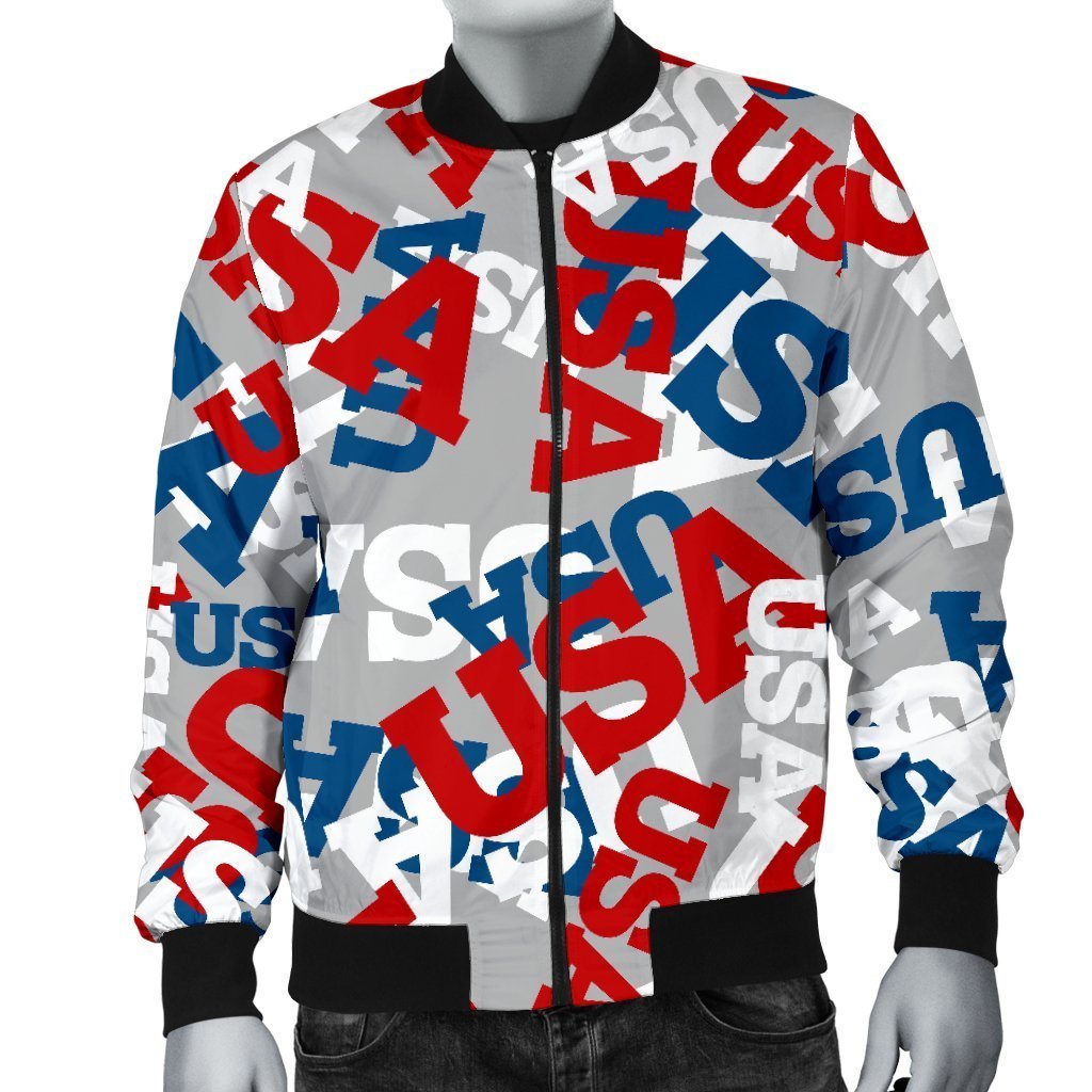 Usa Patriot Pattern Print Men's Bomber Jacket-grizzshop