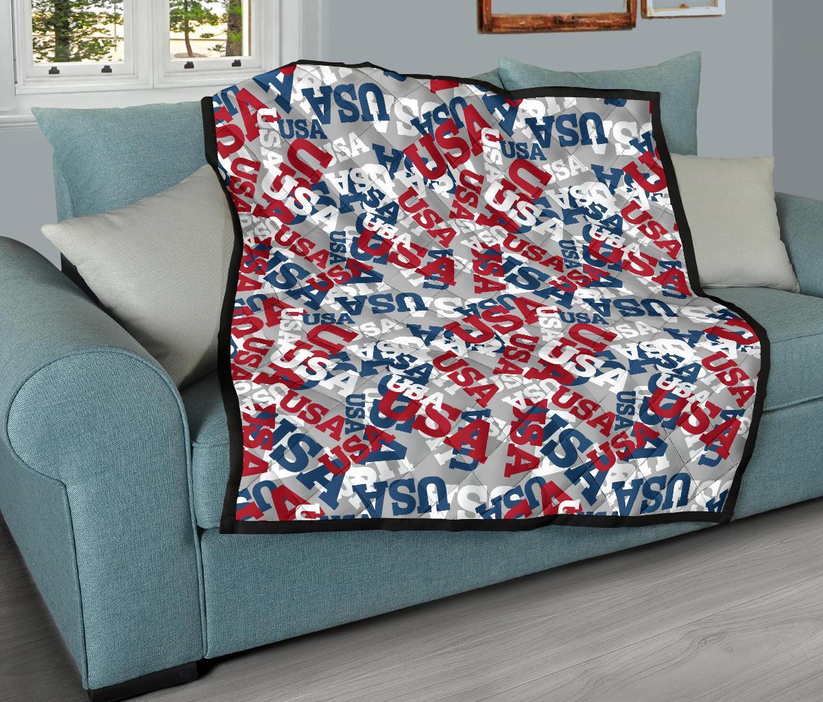 Usa Patriot Pattern Print Quilt-grizzshop