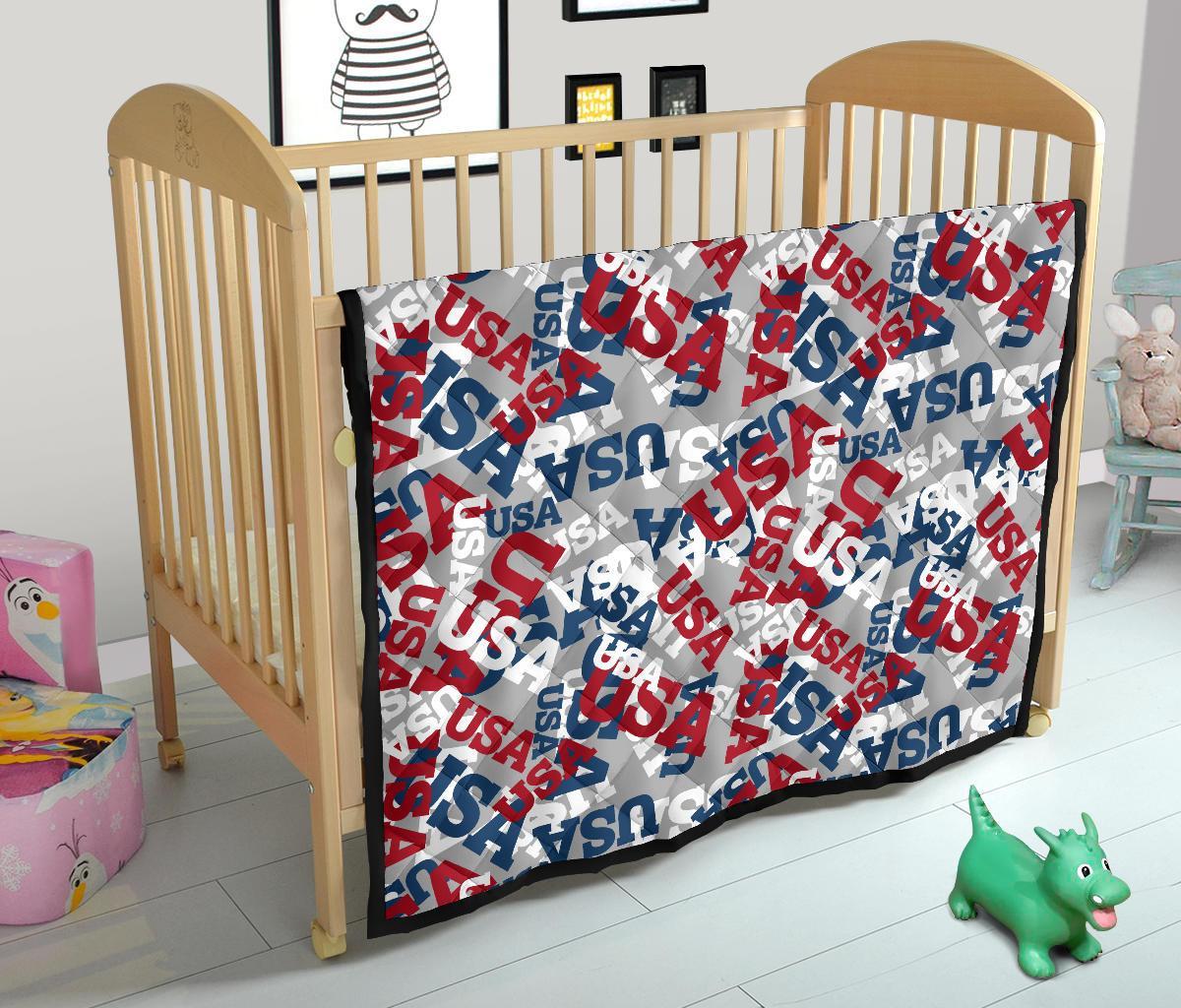 Usa Patriot Pattern Print Quilt-grizzshop