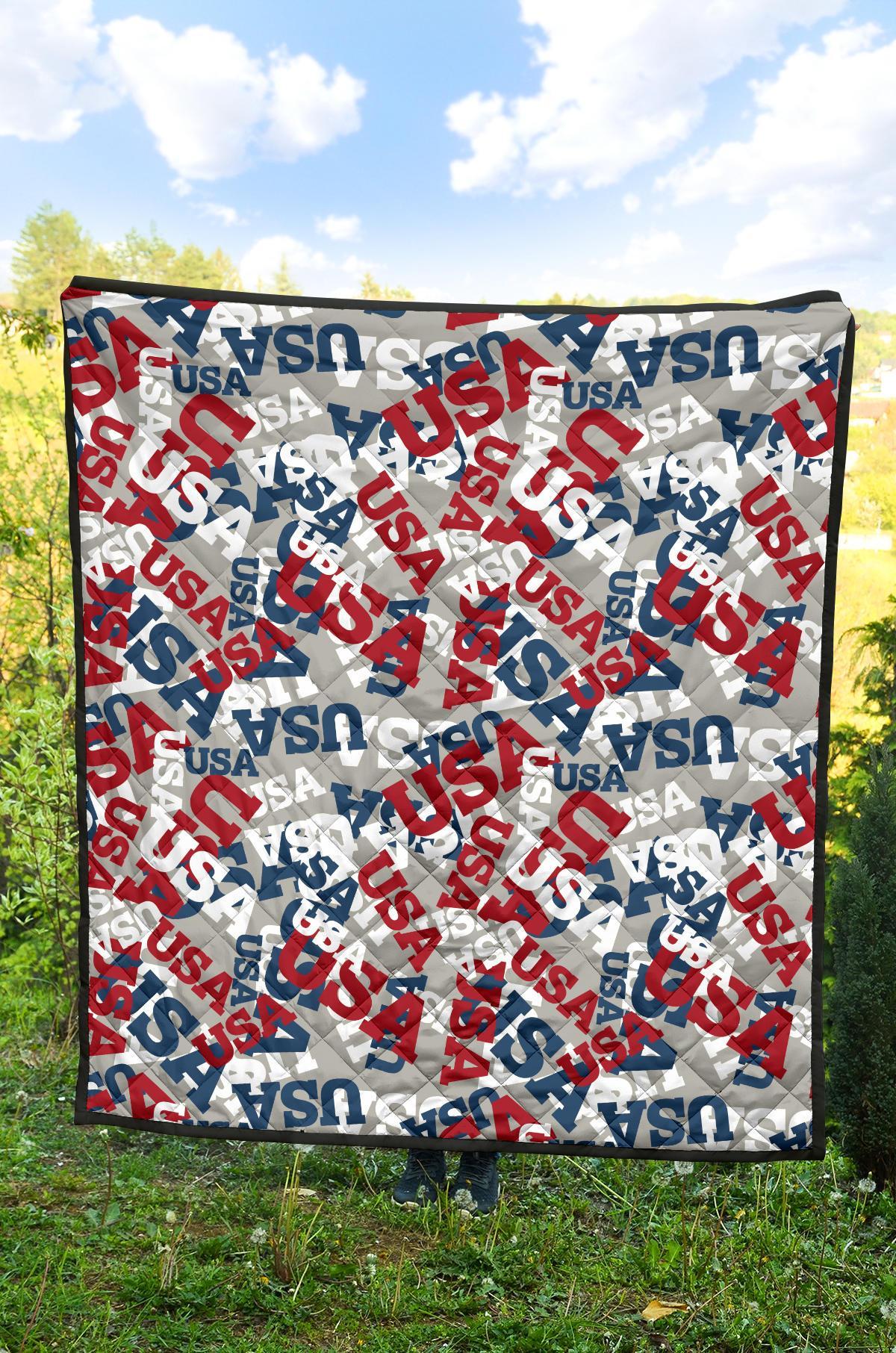 Usa Patriot Pattern Print Quilt-grizzshop