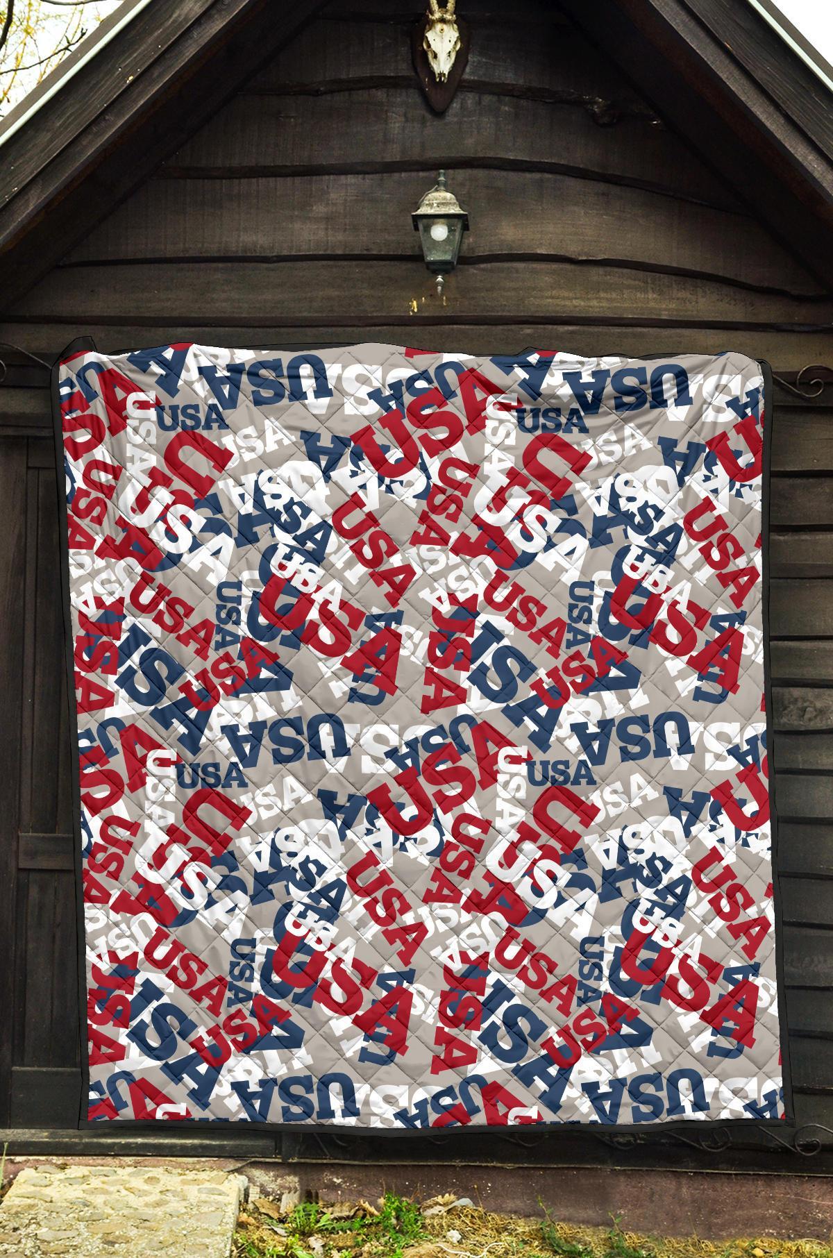 Usa Patriot Pattern Print Quilt-grizzshop