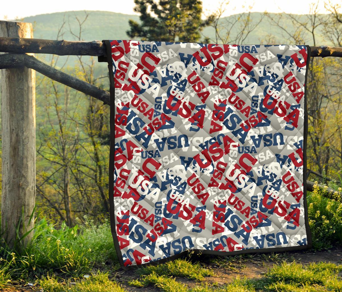 Usa Patriot Pattern Print Quilt-grizzshop