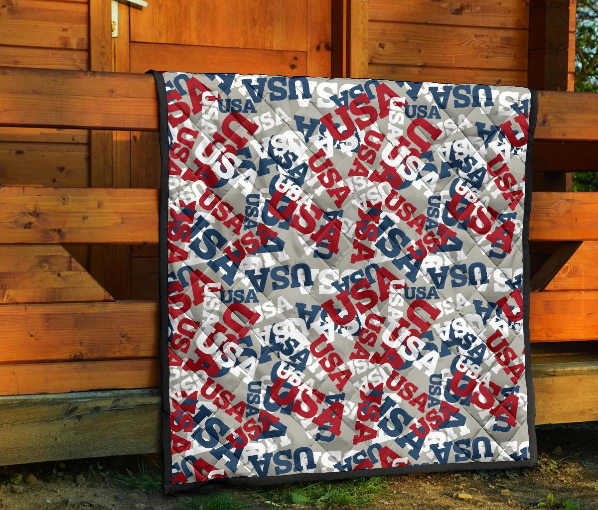 Usa Patriot Pattern Print Quilt-grizzshop