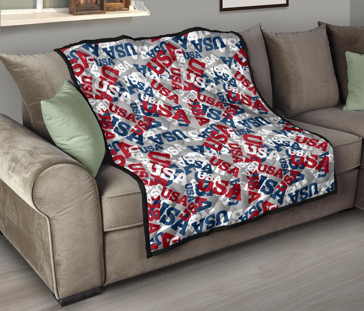 Usa Patriot Pattern Print Quilt-grizzshop