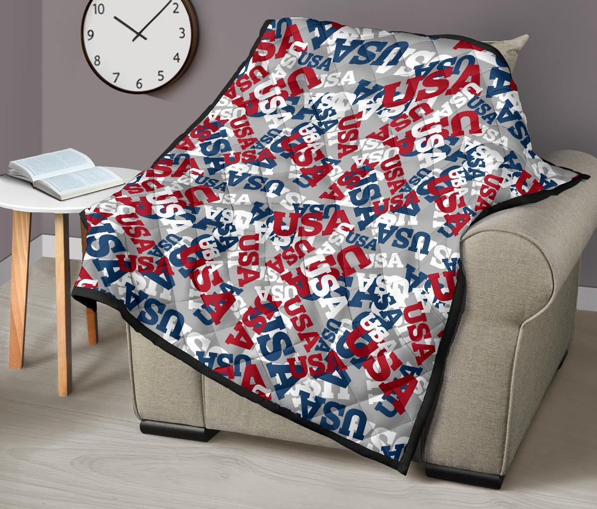 Usa Patriot Pattern Print Quilt-grizzshop