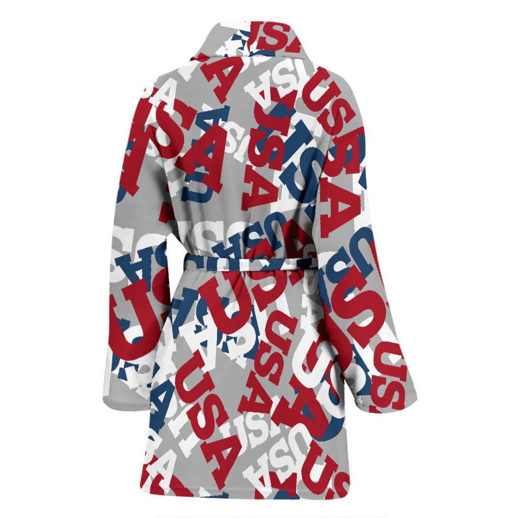 Usa Patriot Pattern Print Women Long Robe-grizzshop