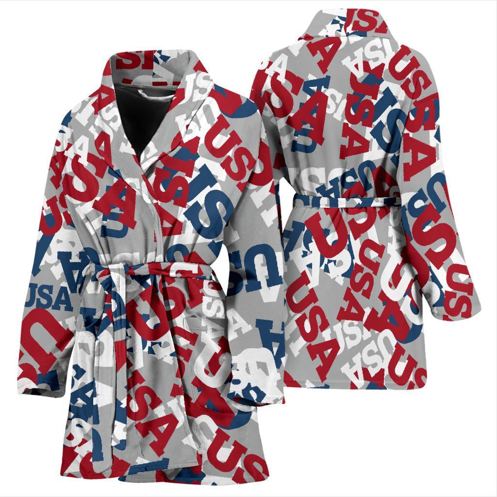 Usa Patriot Pattern Print Women Long Robe-grizzshop