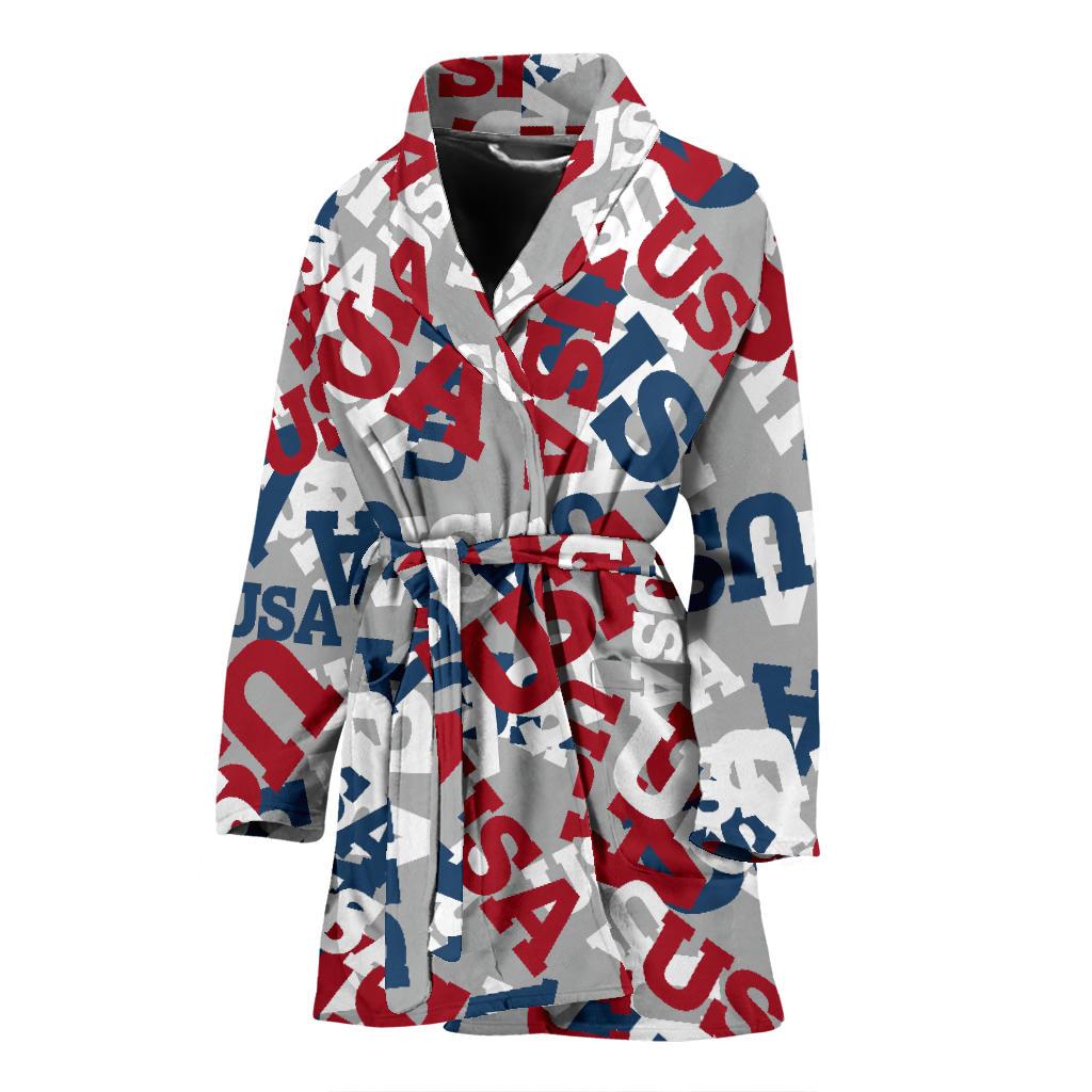 Usa Patriot Pattern Print Women Long Robe-grizzshop