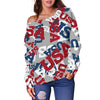 Usa Patriot Pattern Print Women Off Shoulder Sweatshirt-grizzshop