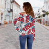 Usa Patriot Pattern Print Women Off Shoulder Sweatshirt-grizzshop