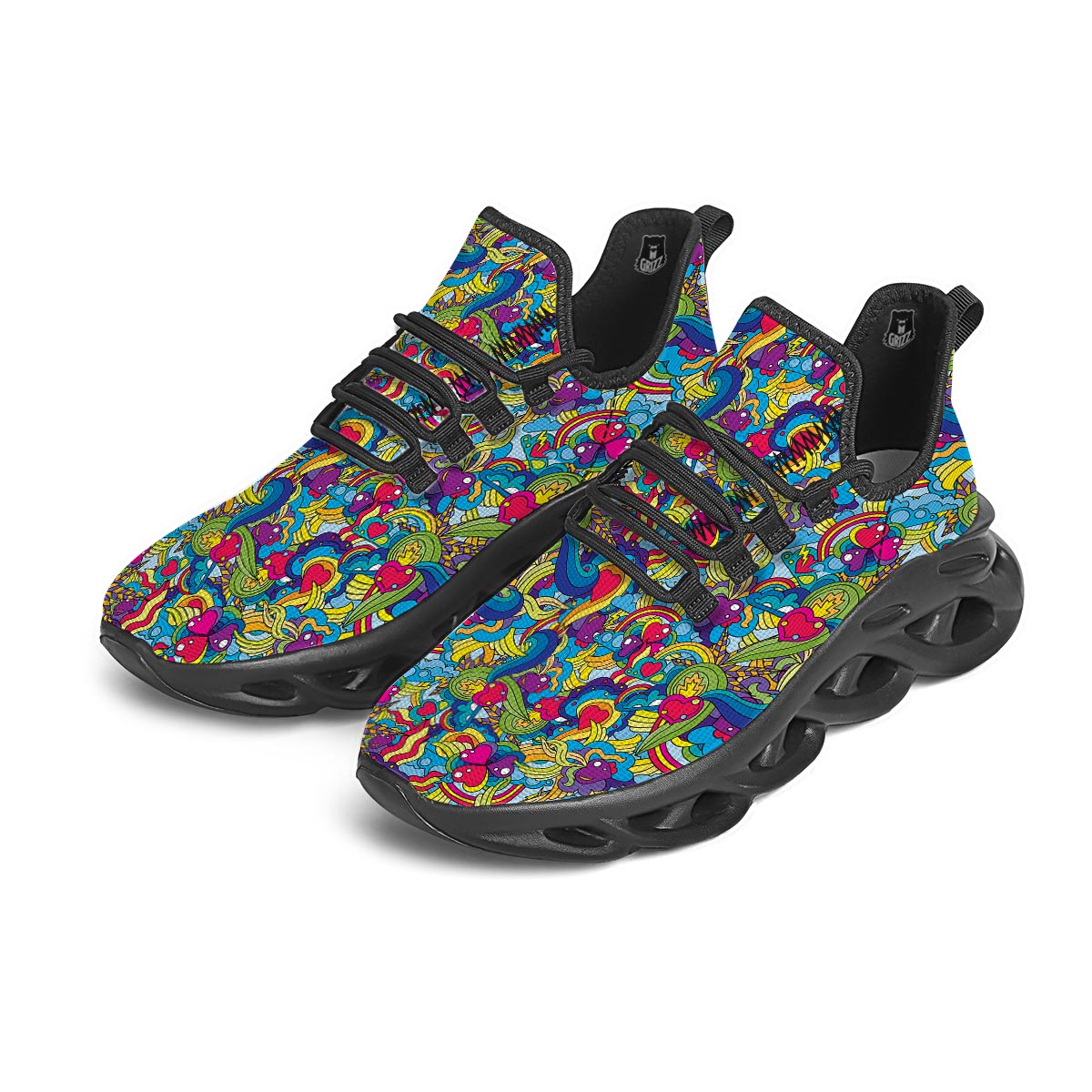 Valentine Heart Hippie Trippy Black Running Shoes-grizzshop