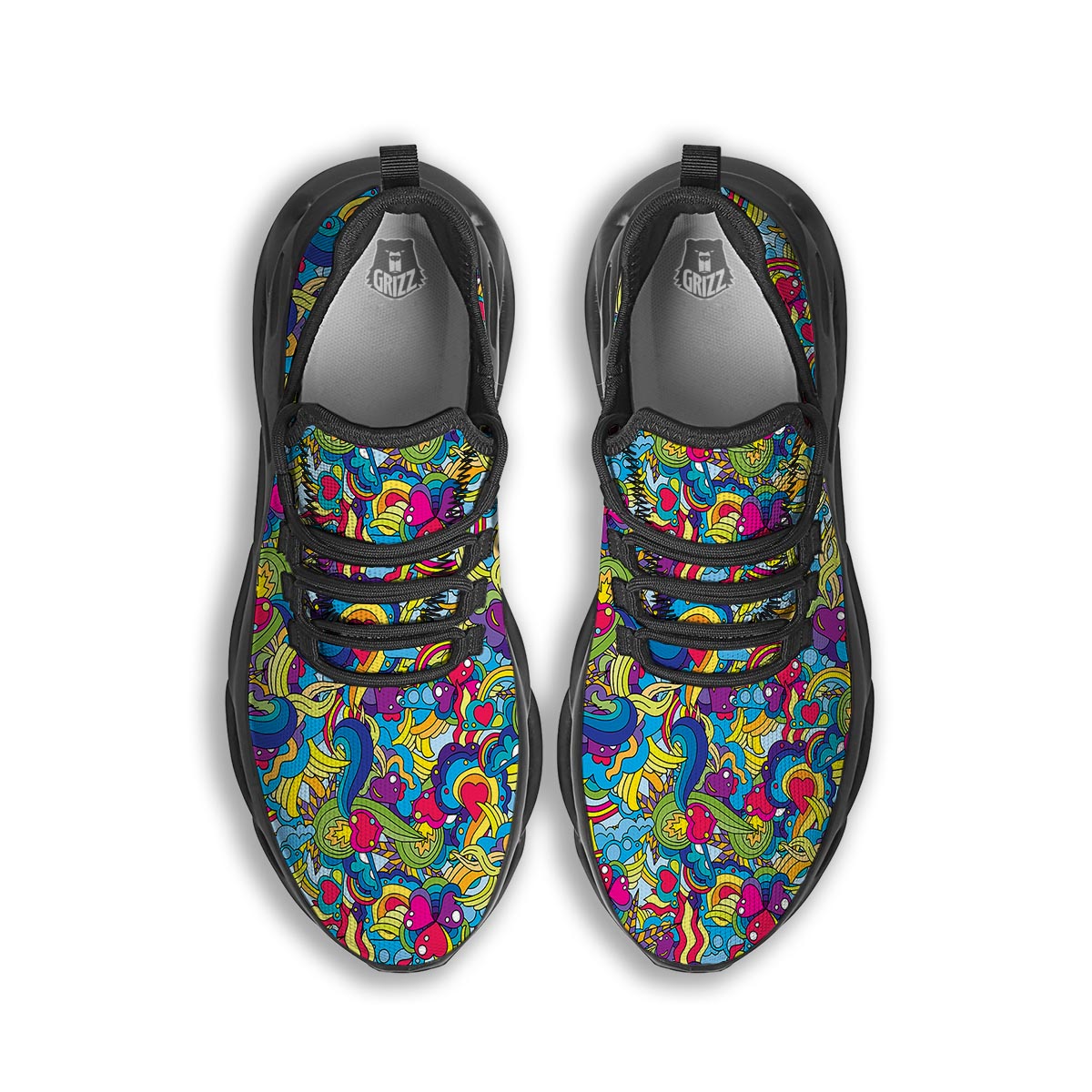 Valentine Heart Hippie Trippy Black Running Shoes-grizzshop