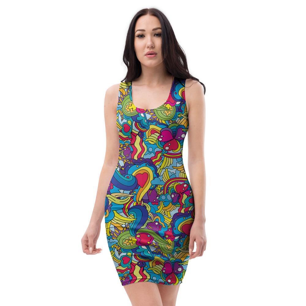 Valentine Heart Hippie Trippy Bodycon Dress-grizzshop