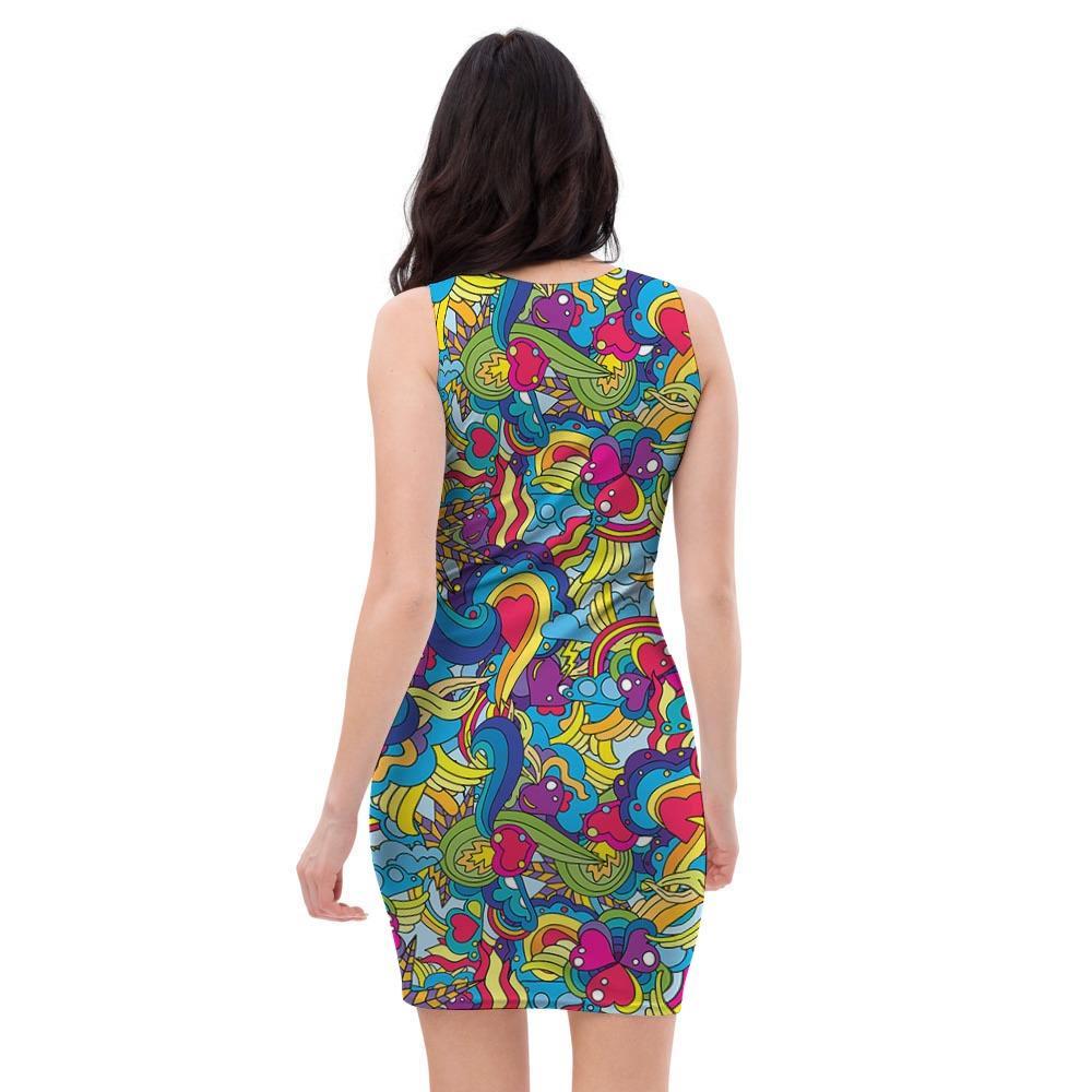 Valentine Heart Hippie Trippy Bodycon Dress-grizzshop