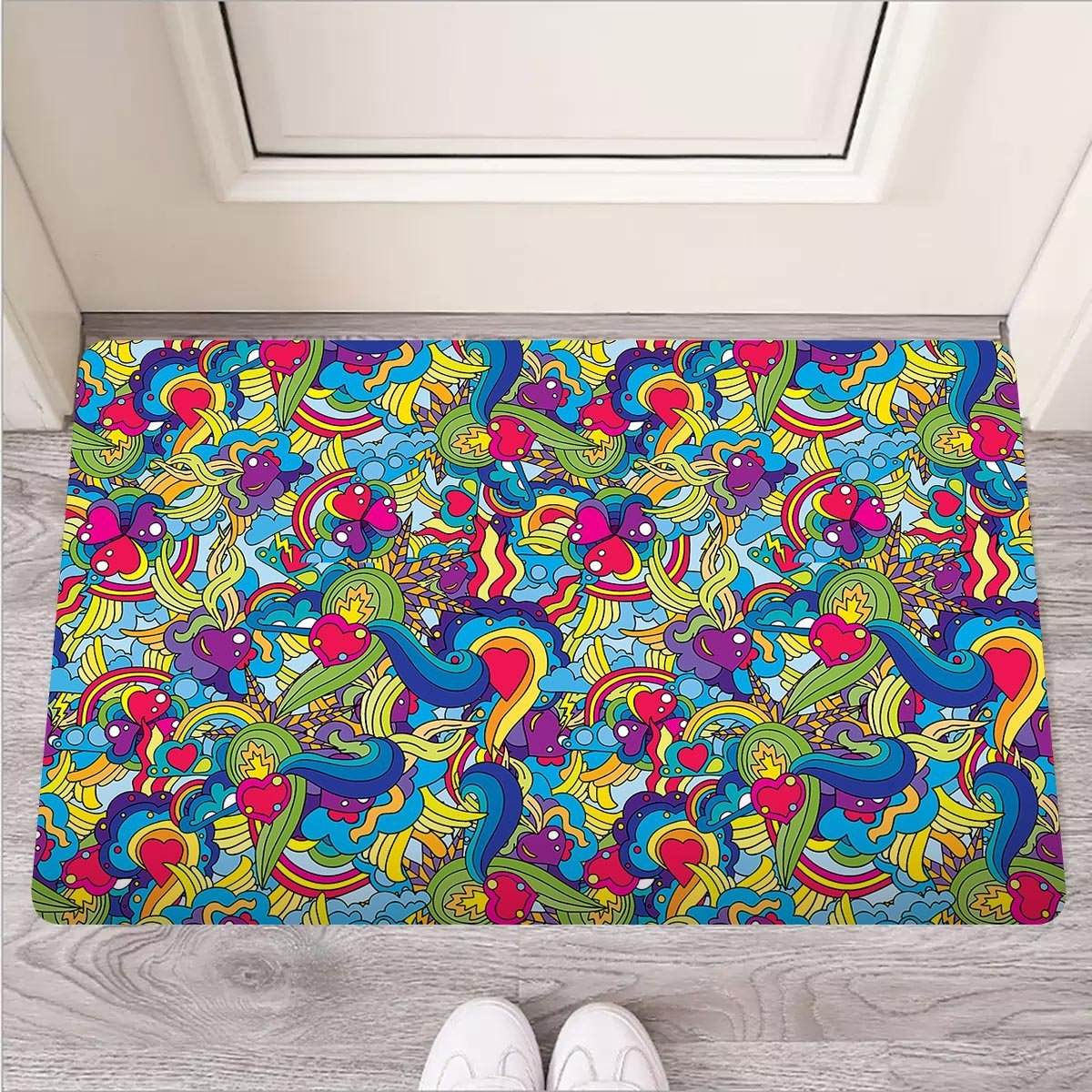 Valentine Heart Hippie Trippy Door Mat-grizzshop