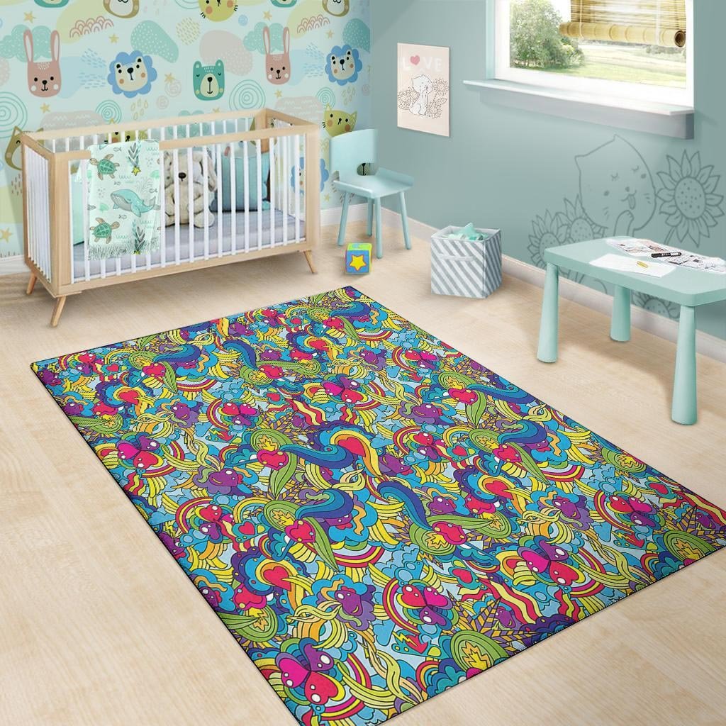 Valentine Heart Hippie Trippy Floor Mat-grizzshop