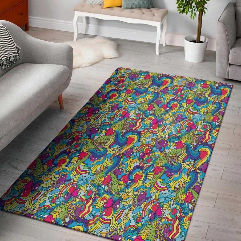 Valentine Heart Hippie Trippy Floor Mat-grizzshop