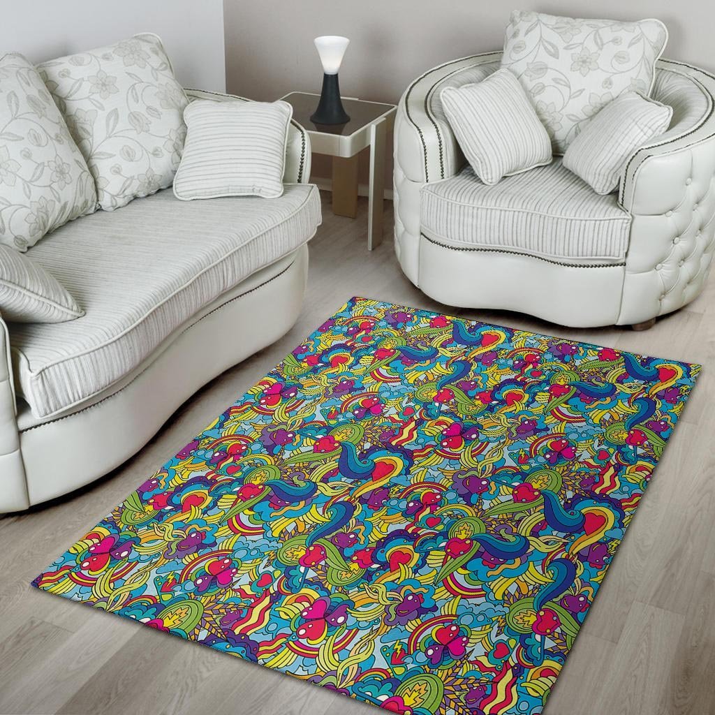 Valentine Heart Hippie Trippy Floor Mat-grizzshop