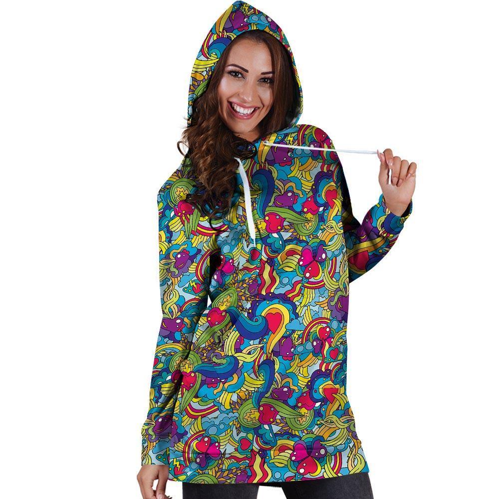 Valentine Heart Hippie Trippy Hoodie Dress-grizzshop