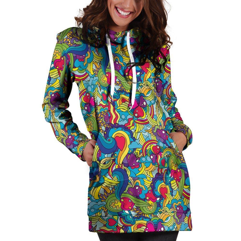 Valentine Heart Hippie Trippy Hoodie Dress-grizzshop