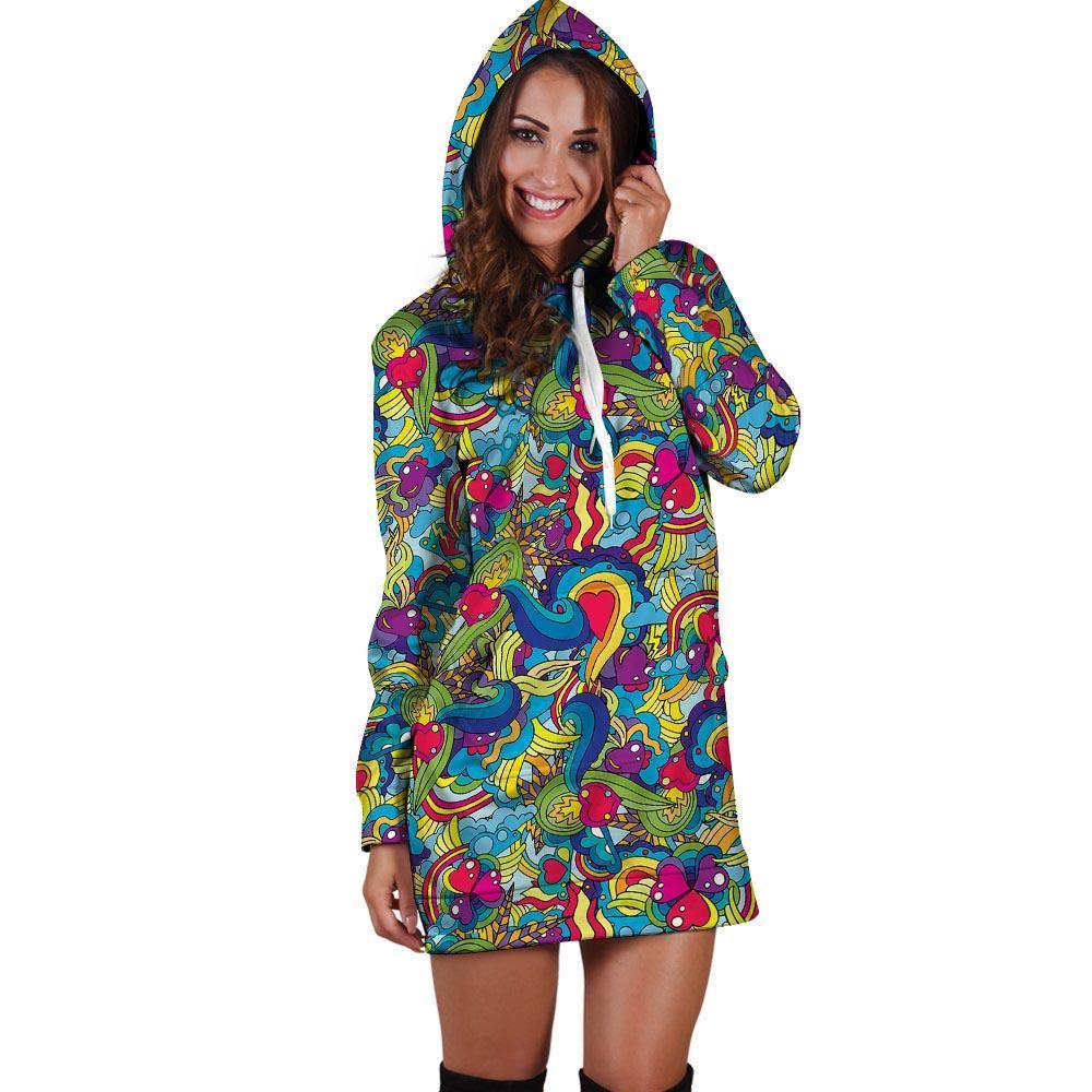 Valentine Heart Hippie Trippy Hoodie Dress-grizzshop