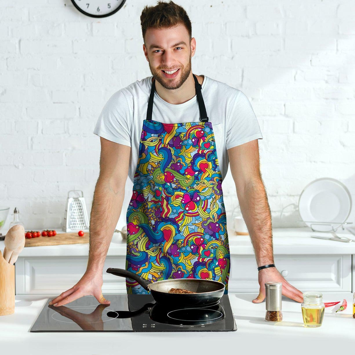 Valentine Heart Hippie Trippy Men's Apron-grizzshop