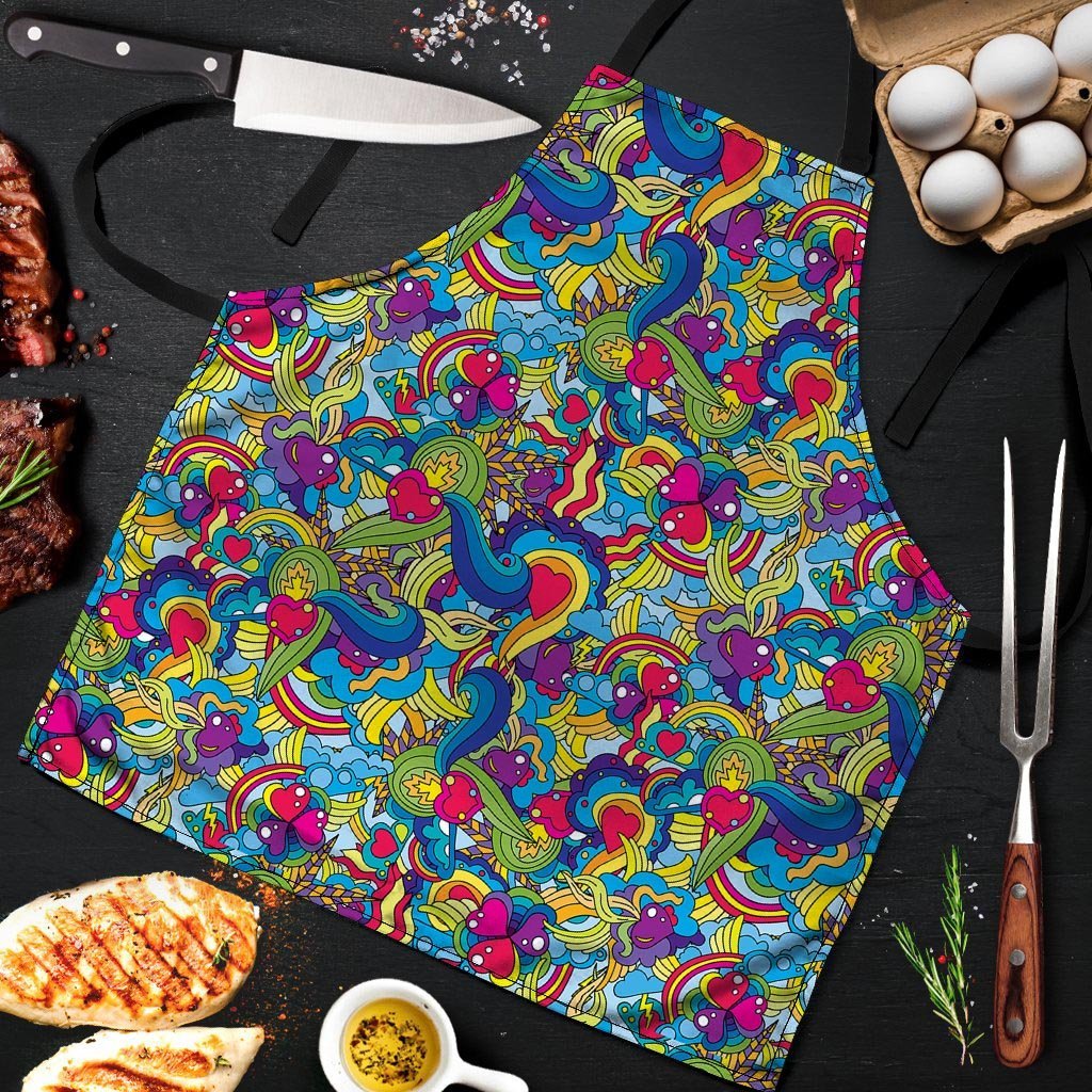 Valentine Heart Hippie Trippy Men's Apron-grizzshop