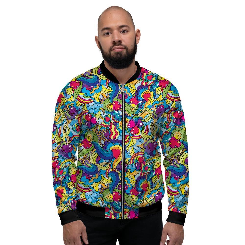 Valentine Heart Hippie Trippy Men's Bomber Jacket-grizzshop