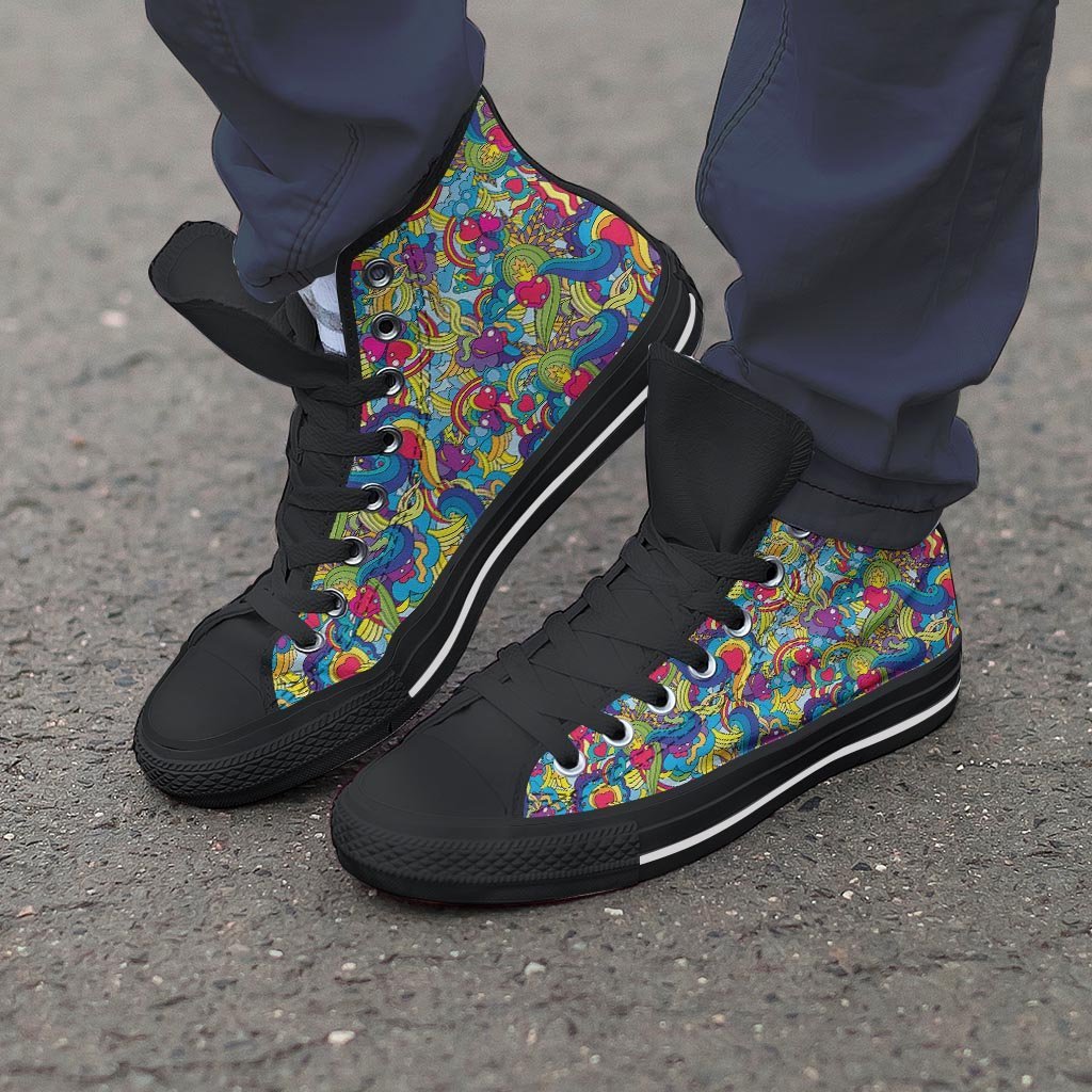 Valentine Heart Hippie Trippy Men's High Top Shoes-grizzshop