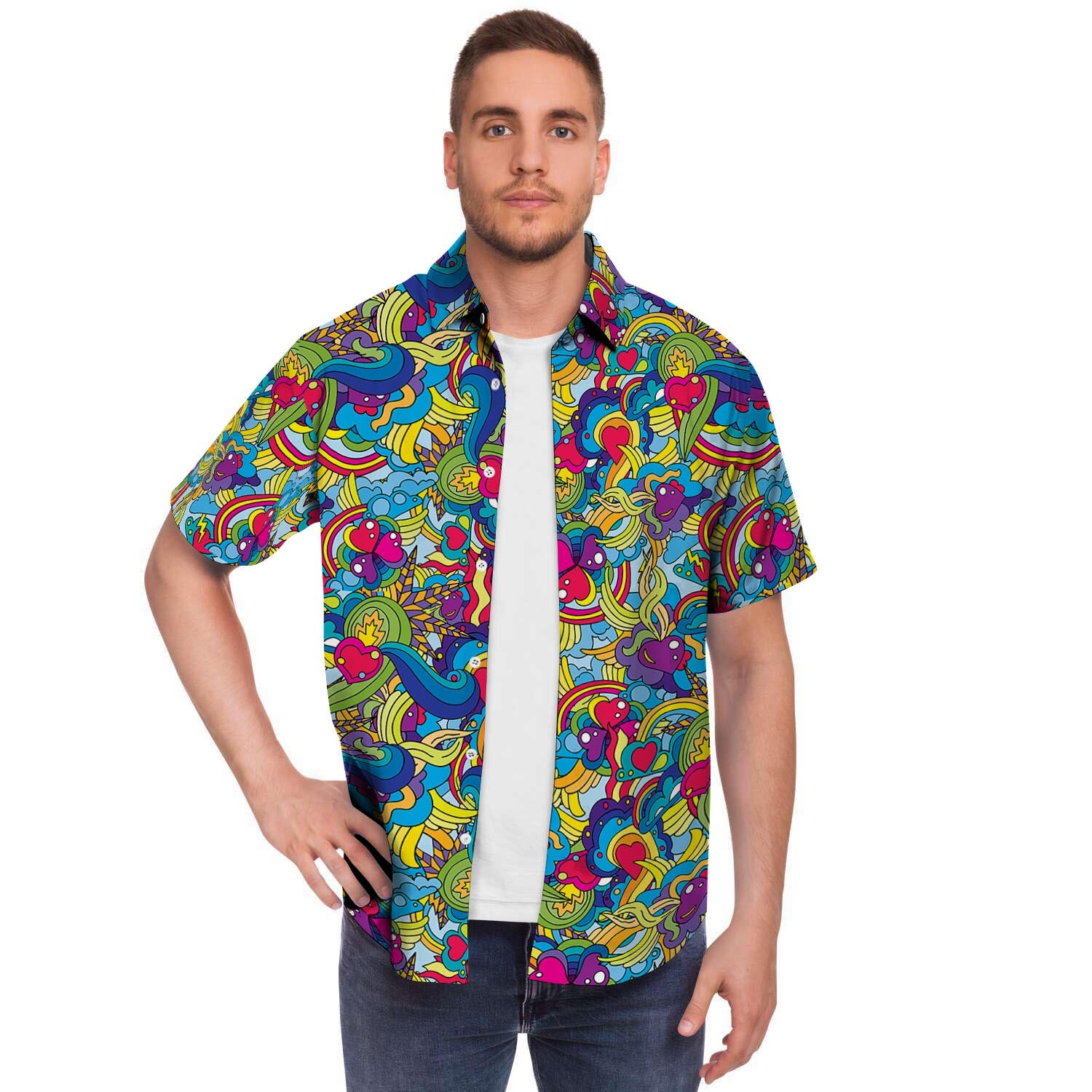 Valentine Heart Hippie Trippy Men's Short Sleeve Shirt-grizzshop