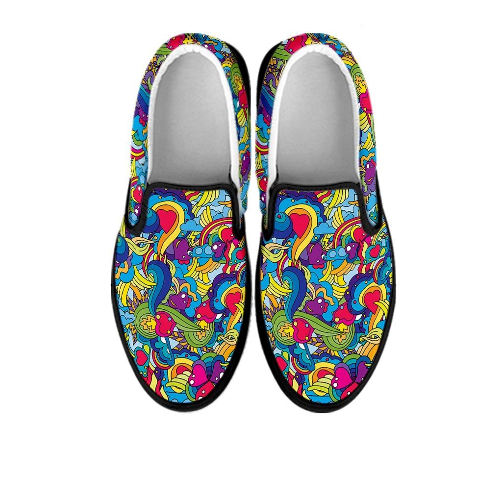 Valentine Heart Hippie Trippy Men's Slip On Sneakers-grizzshop