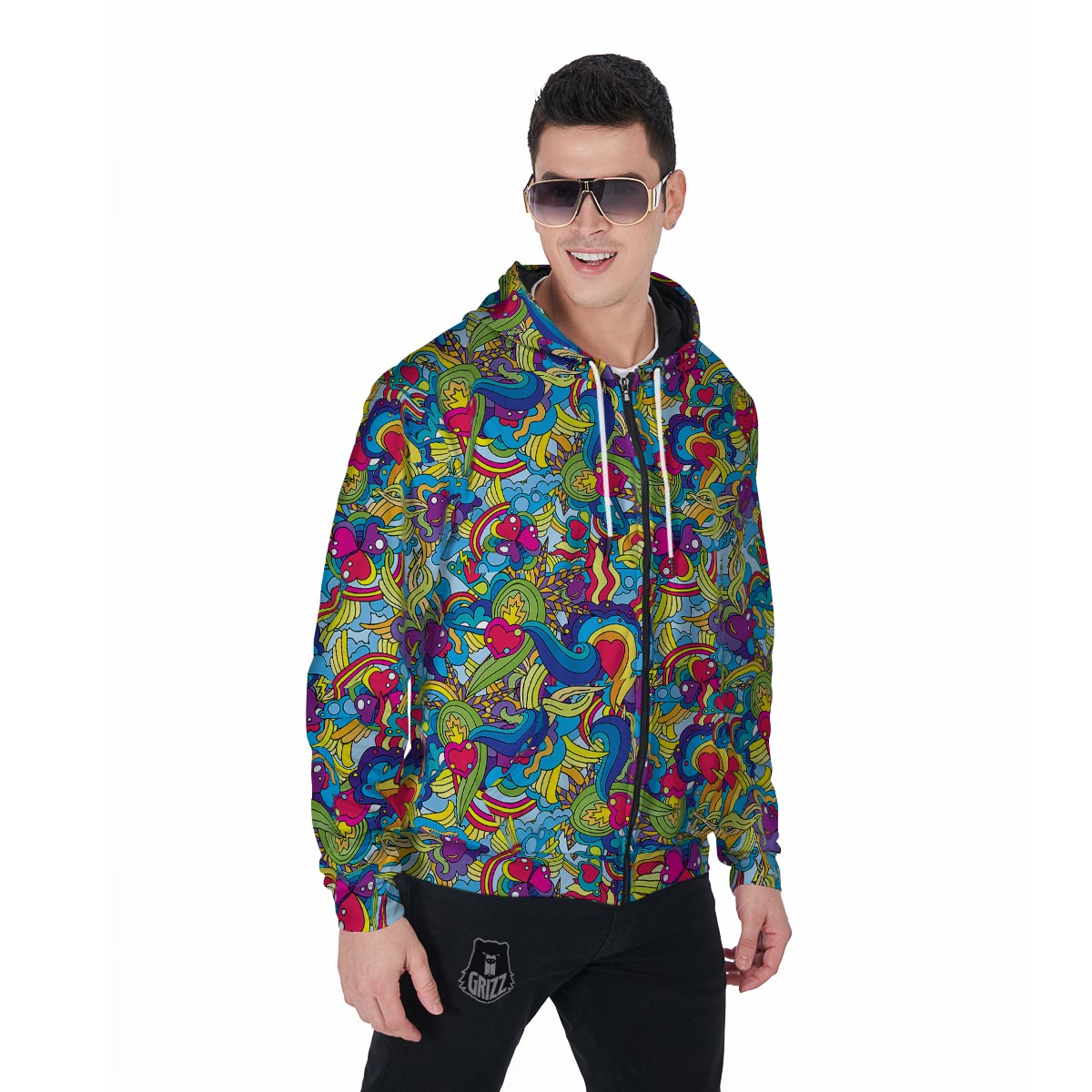 Valentine Heart Hippie Trippy Men's Zip Up Hoodie-grizzshop