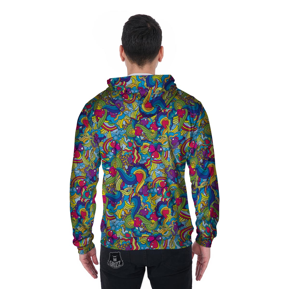 Valentine Heart Hippie Trippy Men's Zip Up Hoodie-grizzshop