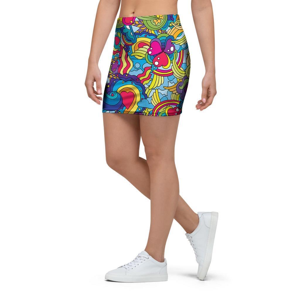 Valentine Heart Hippie Trippy Mini Skirt-grizzshop