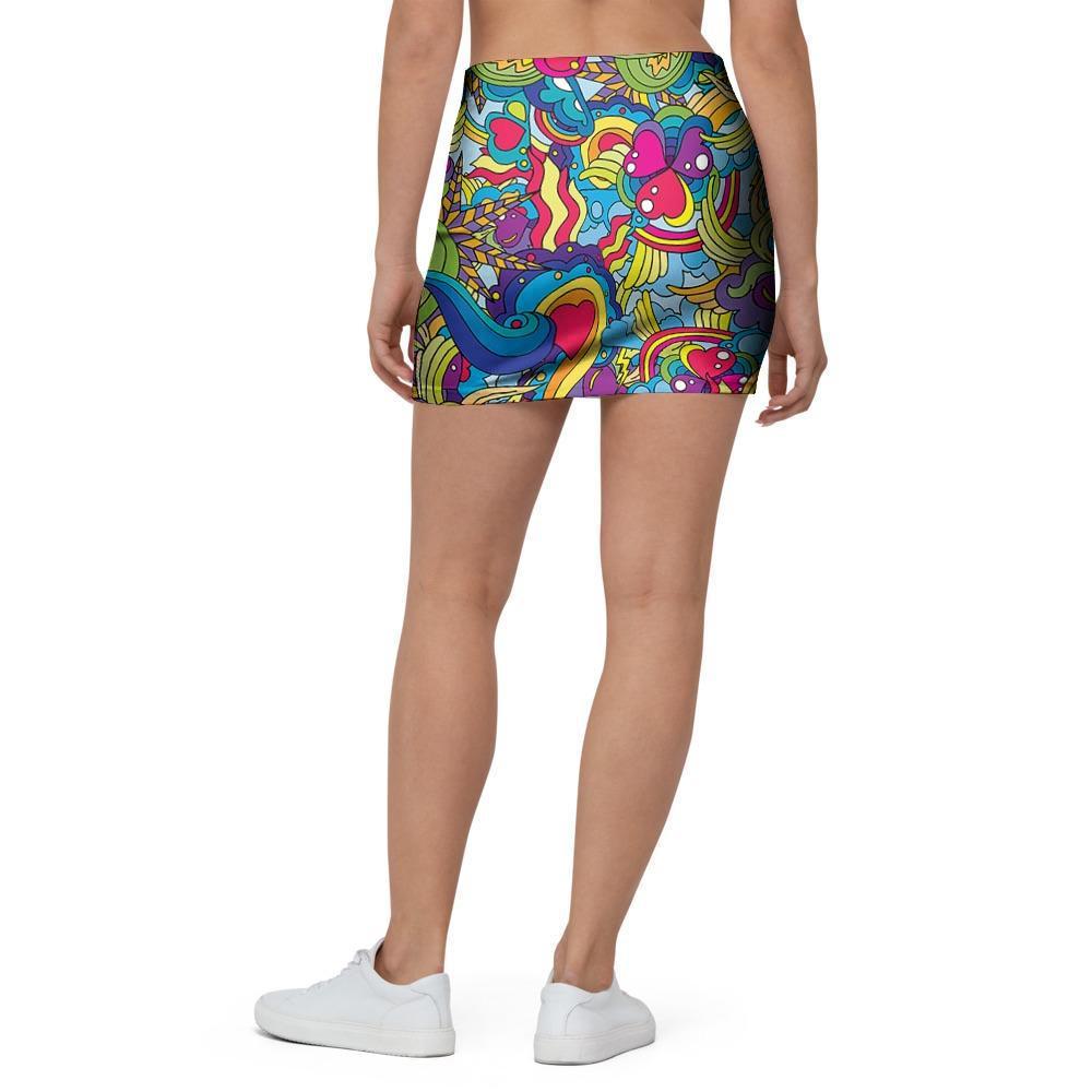 Valentine Heart Hippie Trippy Mini Skirt-grizzshop