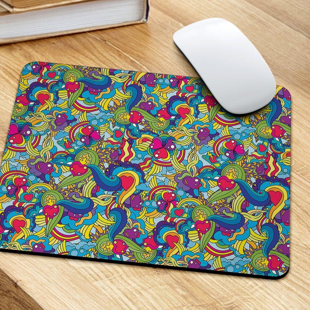 Valentine Heart Hippie Trippy Mouse Pad-grizzshop