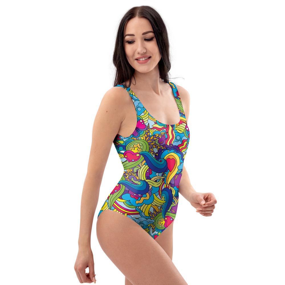 Valentine Heart Hippie Trippy One Piece Swimsuite-grizzshop