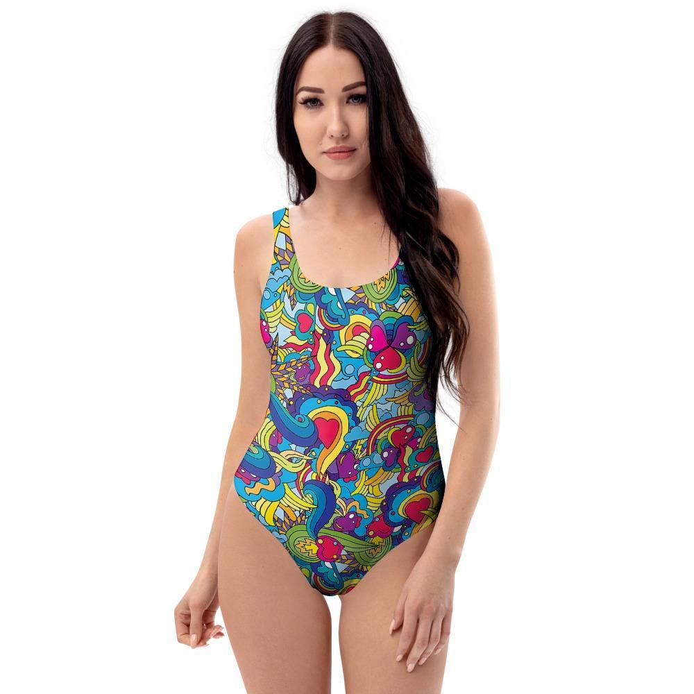 Valentine Heart Hippie Trippy One Piece Swimsuite-grizzshop