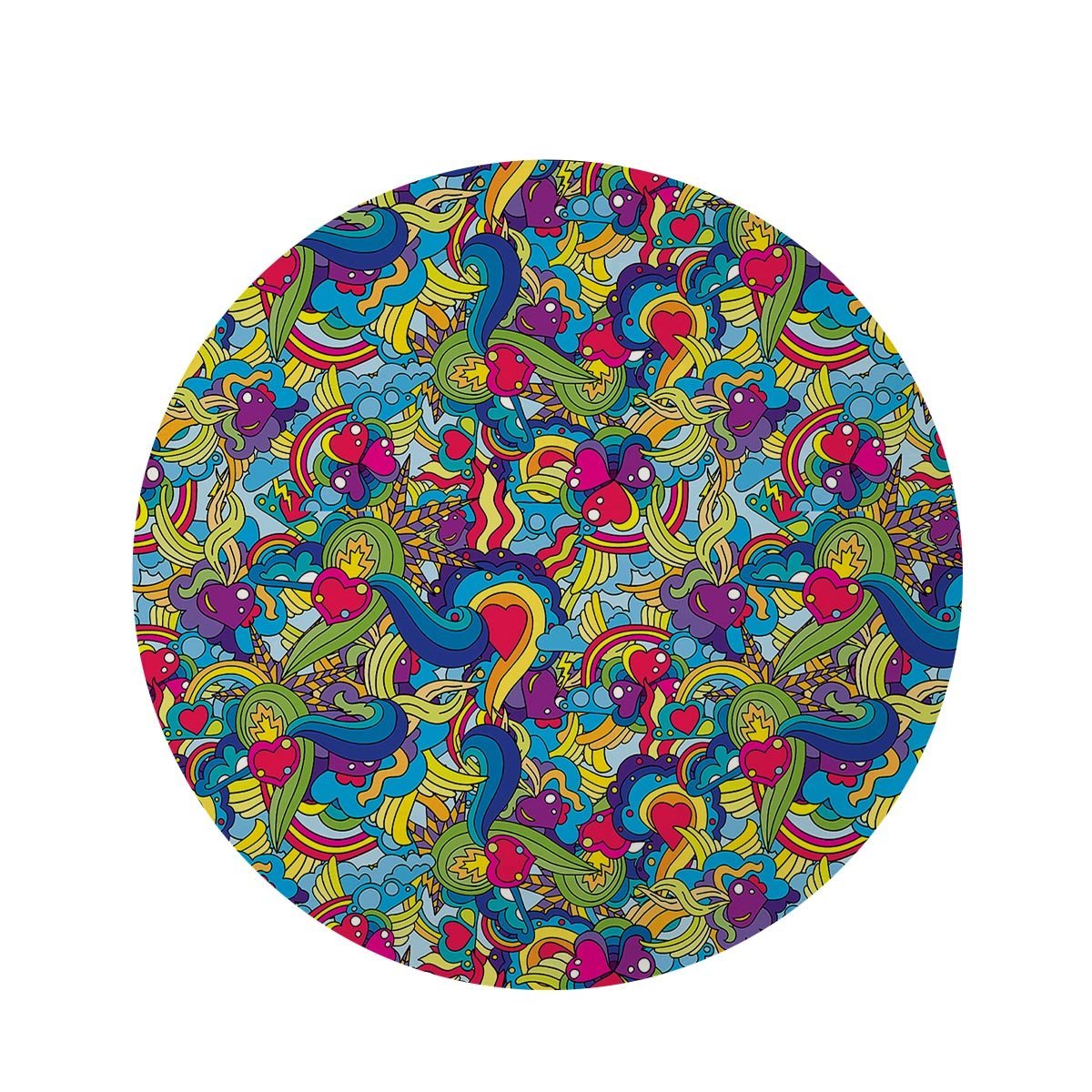 Valentine Heart Hippie Trippy Round Rug-grizzshop